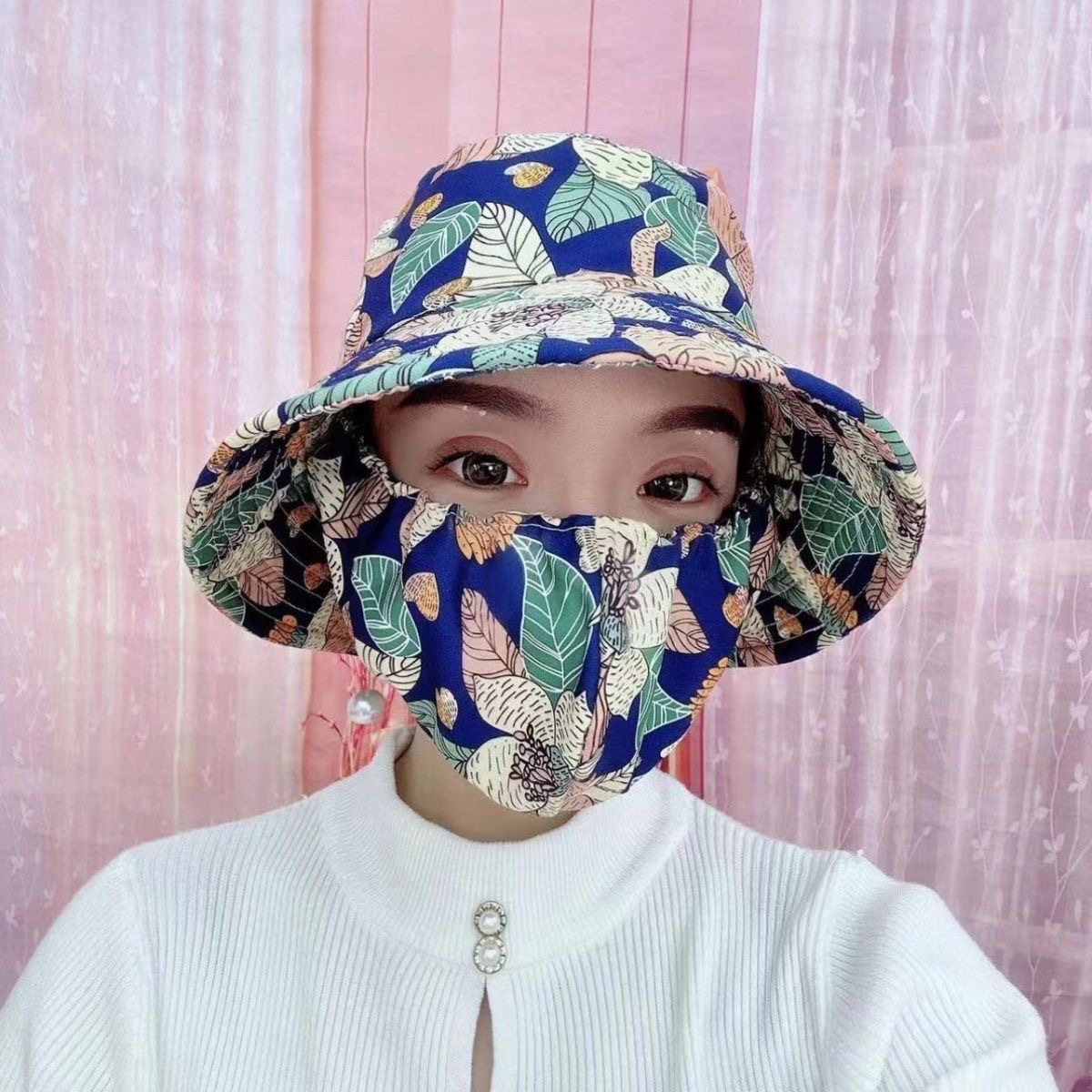 Sun Hat Mask Mask Integrated Sun Protection Breathable Fisherman Hat Uv Protection Spring and Summer Basin Hat Color