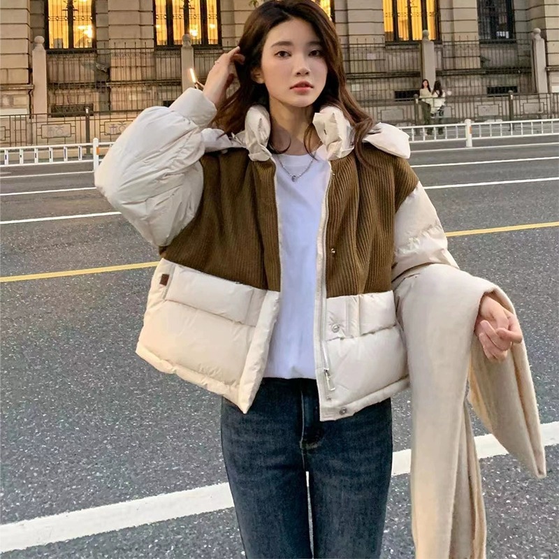 羽绒服女2024年新款韩版网红小个子羽绒服短款拼接加厚时尚冬外套