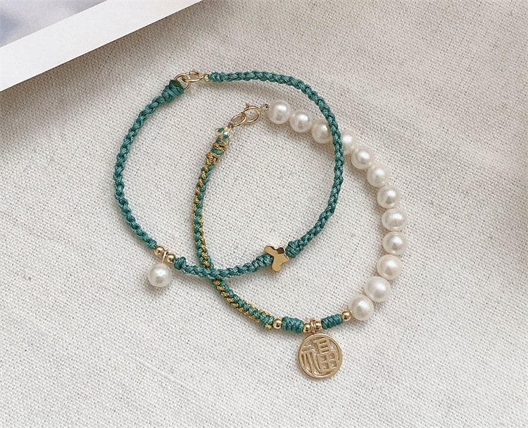 典润珠宝 2021时尚新款淡水珍珠手编绳手串简约清新女款