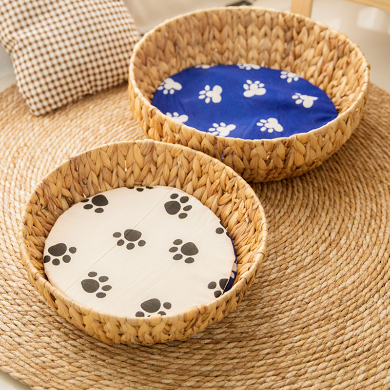 Woven Water Hyacinth Grass Pet Bed Four Seasons Universal Cathouse Doghouse