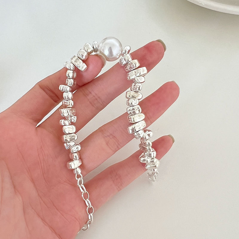 s925纯银珍珠几何不规则小碎银拼接手链设计感小众首饰品b6971