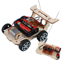 科技小制作无线遥控赛车拼装小车模型 中小学生比赛用车DIY玩教具