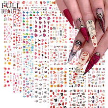 跨境新款美甲情人节系列合集甜蜜爱心嘴唇玫瑰水印指甲贴贴纸nail