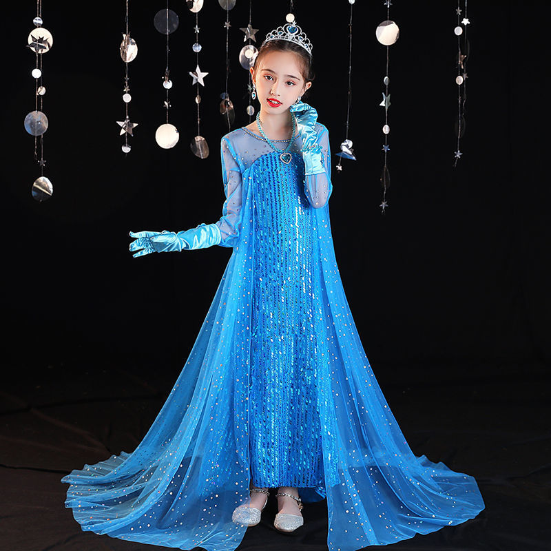 艾莎正版冰雪奇缘公主裙夏季连衣裙女童艾莎公主裙儿童夏爱沙夏季