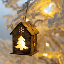 圣诞木质房子挂件雪人麋鹿雪花房子灯饰发光小木屋圣诞节装饰品