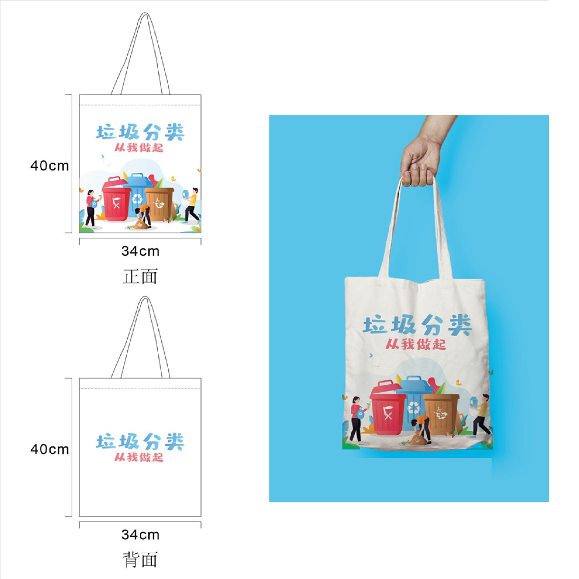 厂家垃圾分类新疆纯棉帆布袋宣传袋人口普查环保帆布包定制图案