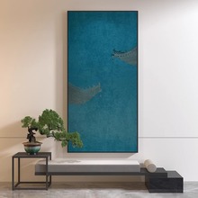 现代新中式客厅玄关装饰画中国风建筑屋檐蓝色背景墙壁轻奢挂画