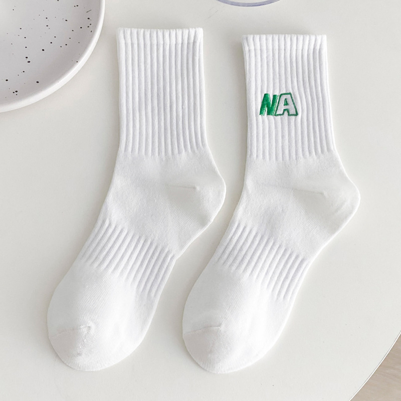 Spring and Summer Letters Na Green Series Long Socks Ins Trendy Korean Internet Celebrity Black and White Cotton Socks with Shark Pants Tube Socks Women's Socks