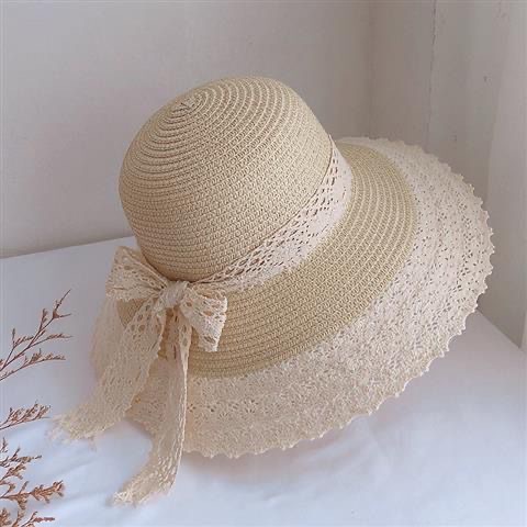 Spring and Summer Bow Lace Sun Protection Sun Hat Outdoor Travel Sun Hat Dome Beach Fisherman Hat