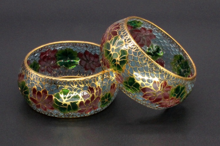 北京景泰蓝老货脱胎掐丝珐琅圆弧面透明蓝大手镯宫廷复古纪念收藏