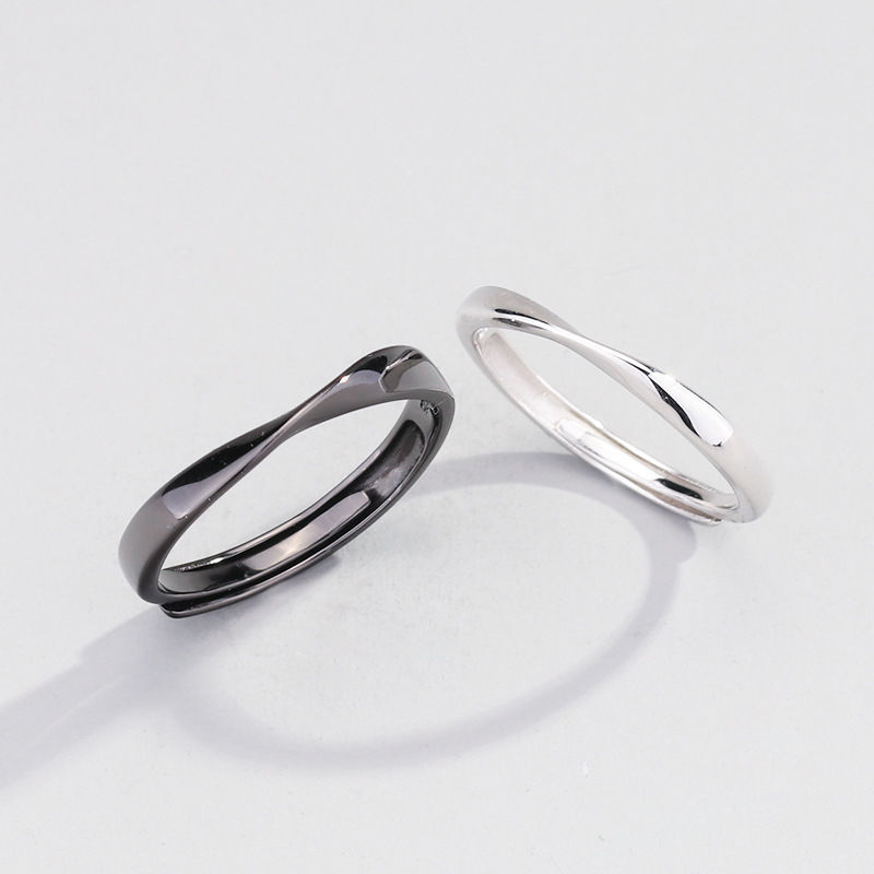 ins style irregular simple bracelet ring mobius strip ring silver plated special-interest design open couple couple rings