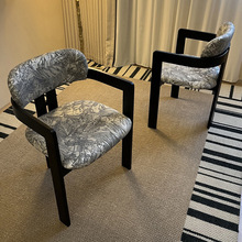 中古实木法式餐椅设计师家用侘寂风茶椅现代简约靠背软包洽谈椅