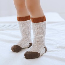 儿童袜子春秋季中长筒宝宝袜冬新生婴儿防滑地板袜学步粗针袜子潮