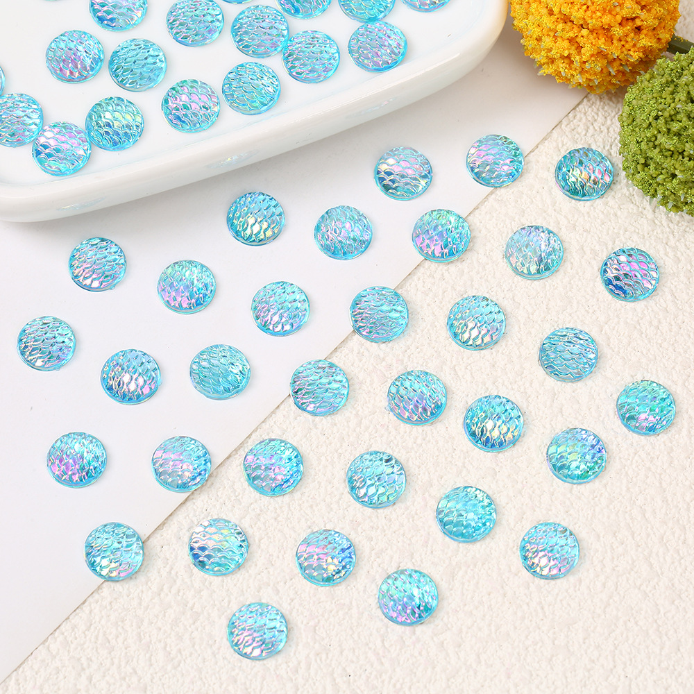 10mm Scale Color Acrylic Bottoming Drill round Mermaid Colorful Patch DIY Decorative Jewelry Semi-Finished Products