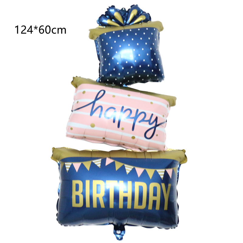 单卡包装三层连体礼盒英文生日铝膜球儿童生日派对玩具气球批发