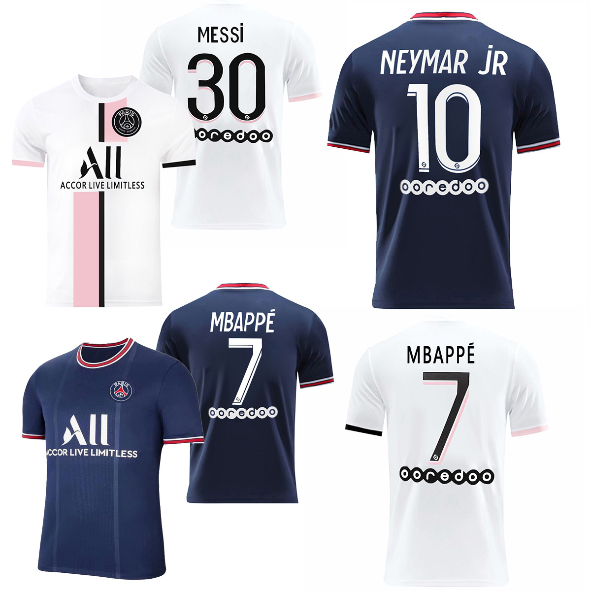 球迷版球服巴黎主场梅西30号球衣姆巴佩7号球衣内马尔10号足球服