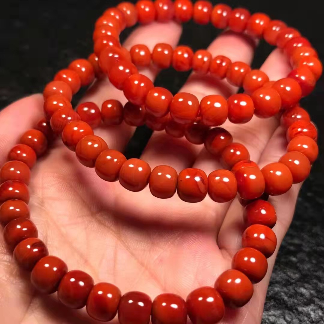 瓦西南红老型珠手串 南红玛瑙单圈手链 diy 满肉满色 肉质饱满