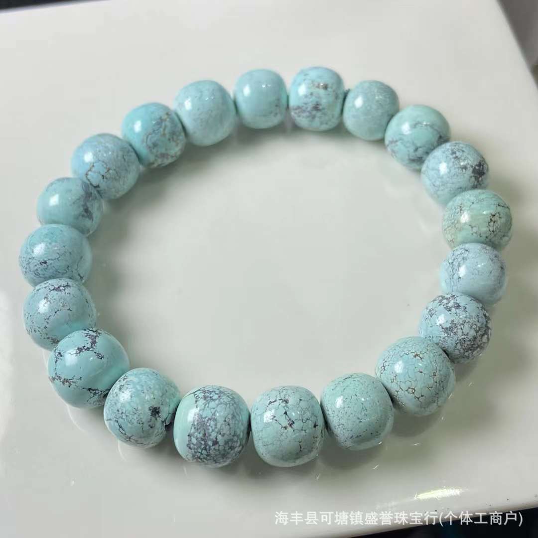 湖北原矿绿松石老型手串 无优化 品质好 成色漂亮高瓷 盘玩易上色