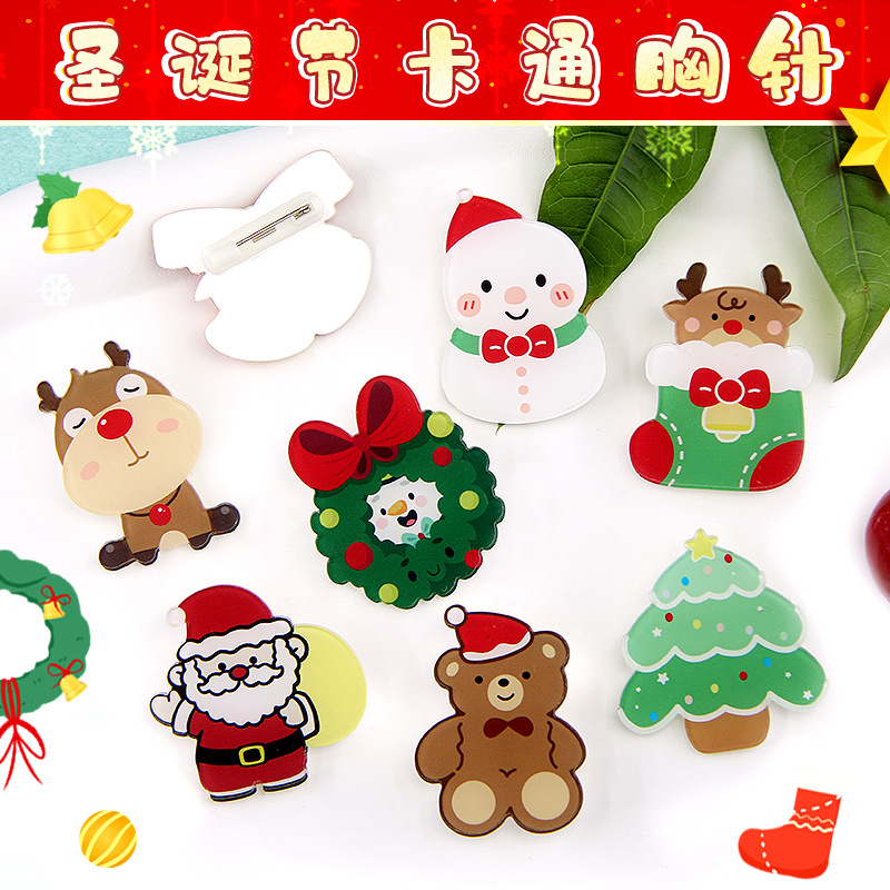 INS Cartoon Cute Santa Claus Brooch Christmas Holiday Gift Acrylic Badge Bag Accessories Small Pendant