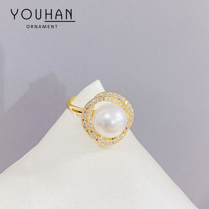 Ring Female Temperament Simple Japanese Style Mild Luxury Ring Vintage Ring Fashion Personality Pearl Ring Special-Interest Design