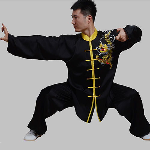 太极服刺绣游龙戏珠武术服弹力丝绸夏季表演比赛练功男女演出服