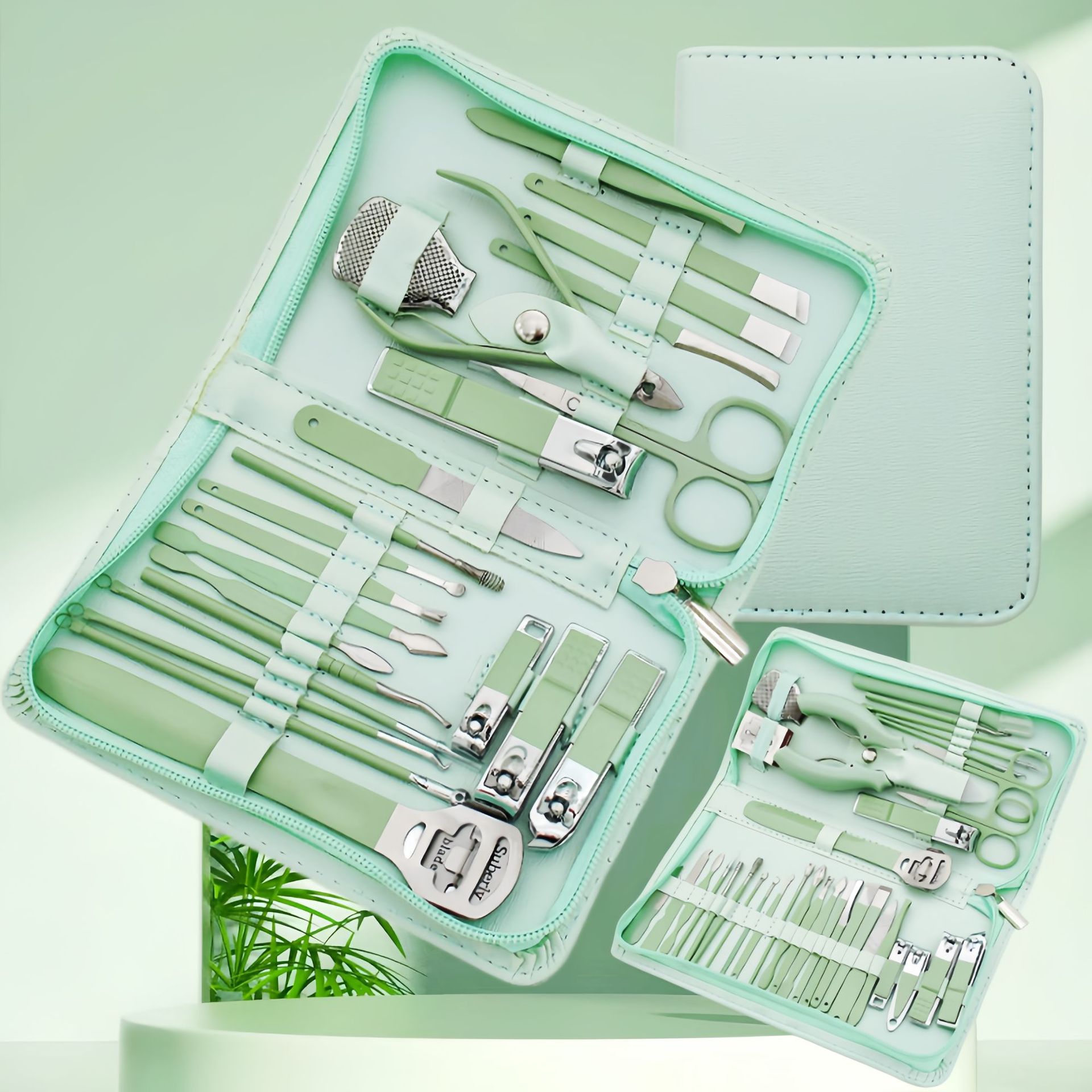 批发指甲剪套装绿色拉链款22/35件套 指甲钳指甲刀美甲工具修脚刀
