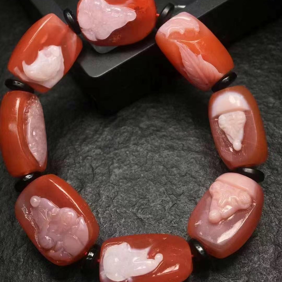 保山南红红白料俏色悟道手串一条 颜色红润 色红肉满 干净无杂裂