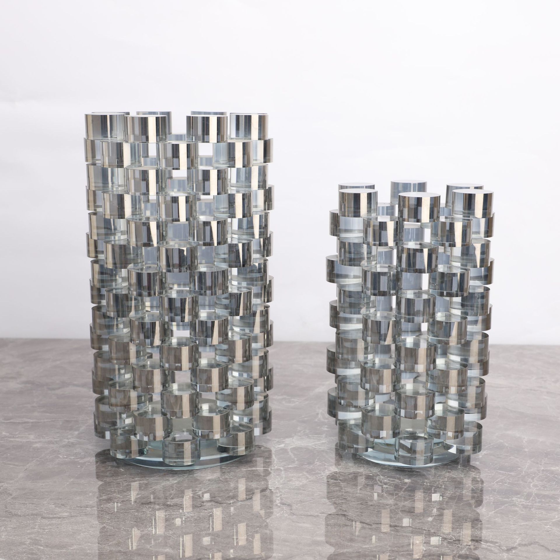 现代简约圆柱水晶叠罗汉花器样板房茶几家居客厅创意软装饰品摆件