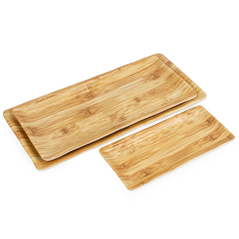 imitation wood grain melamine japanese style long plate barbecue plate creative imitation porcelain hot pot food plate rectangular plate snack plate commercial use
