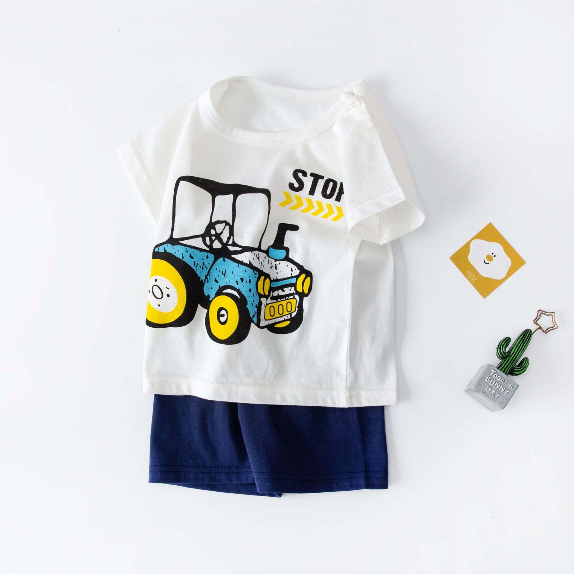 New Children's Short-Sleeved Suit Boys' Cotton Summer Shorts Two-Piece Foreign Trade Girls' T-shirt Clothing Children's Clothing