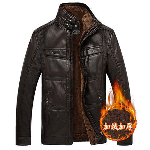 2022 Broken Size Haining Fur Integrated Genuine Leather Clothes Men's Jacket PU Leather Middle-Aged Men's Jacket Spring Dad Wear