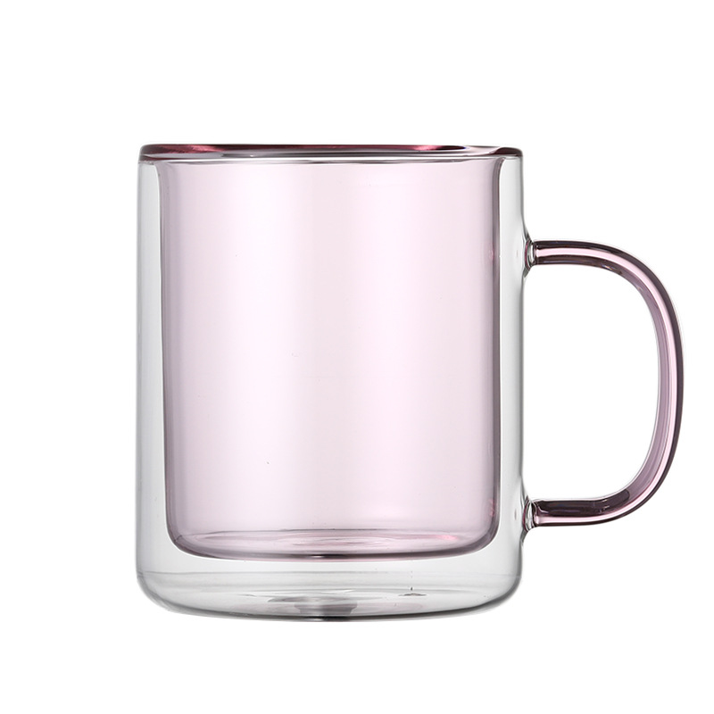 Creative Color Double-Layer Cup Household Handle Glass Water Cup Simple Breakfast Glass Double-Layer Borosilicate Mug