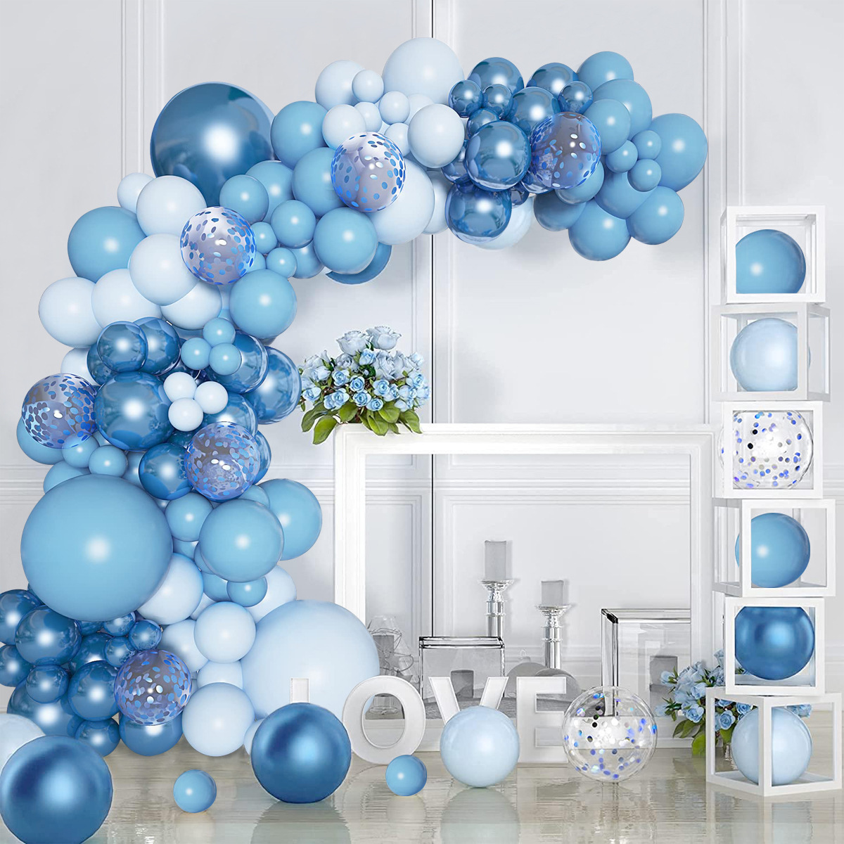 Balloon Wholesale Ins Cross-Border Blue Balloon Chain Garland Suit Metal Blue Navy Style Birthday Party Decoration