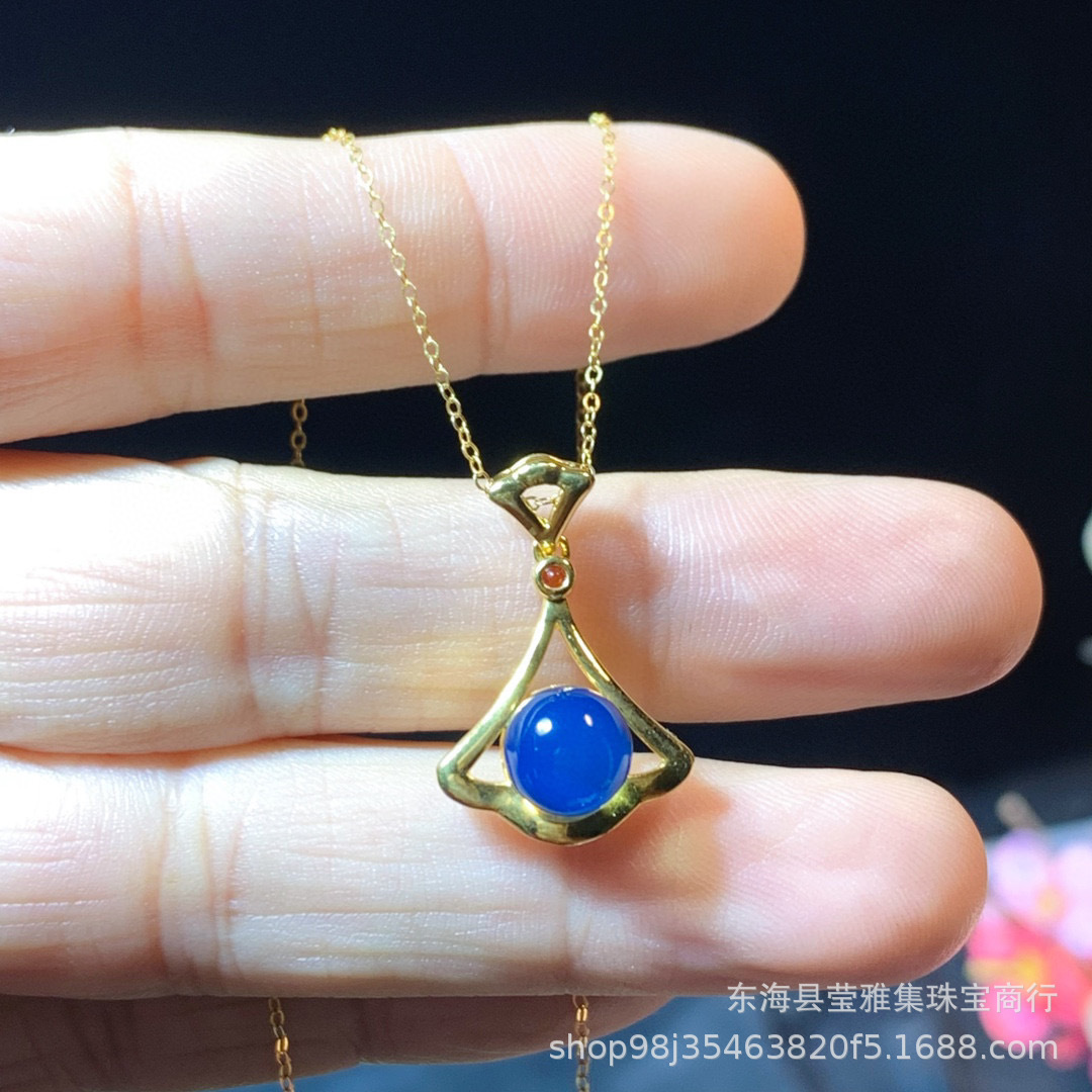 多米尼加蓝珀裙子吊坠 18k黄金镶嵌,天空蓝品质 精简设计-阿里巴巴