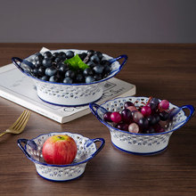 水果盘陶瓷创意镂空现代糖果糕点点心盘客厅青花瓷摆件果盘