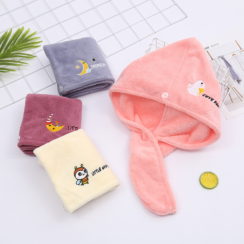 Coral Fleece Women‘s Hair-Drying Cap Thickened Quick-Drying Cap Absorbent Turban Embroidered Towel Shower Cap Hair Dryer Cap Hair-Drying Cap Wholesale