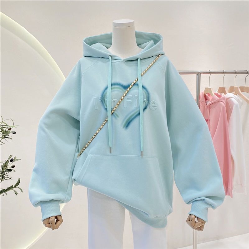 Sweater Women's Spring and Autumn Thin 2023 New Peach Heart Three-Dimensional Letter Loose plus Size Korean Style Fashion Hooded Coat Fashion