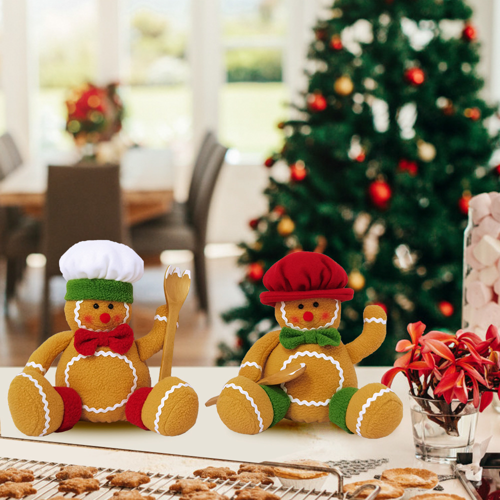 创可达跨境新款圣诞公仔拿木勺饼干人粒粒绒布偶橱窗摆件圣诞礼物