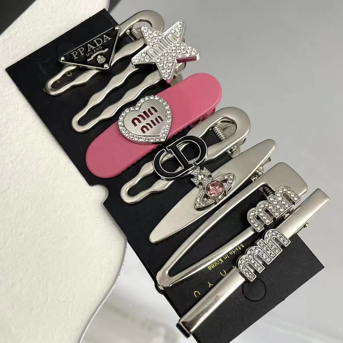 Cool Wind Seven-Piece Barrettes Dopamine Girl Y2g Barrettes Heart Shape Rhinestone Letter Duckbill Clip Hair Clip Headdress