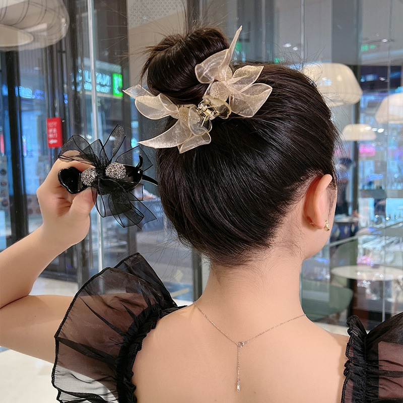 Rhinestone High Sense Ponytail Hairpin Girls' Back Head Bow Claw Clip Bun Large Clip Headdress Top Clip