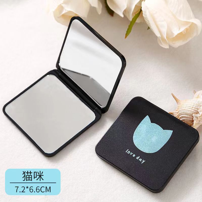 Creative Black Small Mirror Folding Mini Frosted Dressing Mirror Pocket Carry Student Double-Sided Makeup Mirror