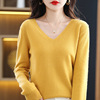 2023 spring and autumn Cross border lady Sweater Korean Edition V-neck Solid Internal lap Base coat Easy sweater One piece On behalf of