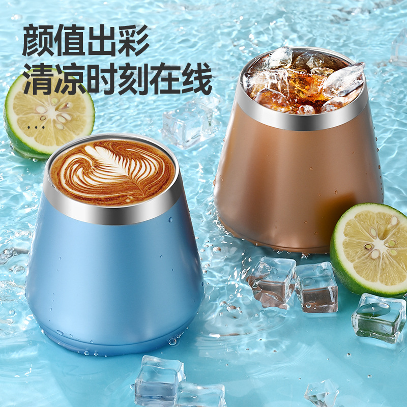 New Eggcup inside and outside 304 Stainless Steel Vacuum Cup Beer Wine Glass Cup with Straw