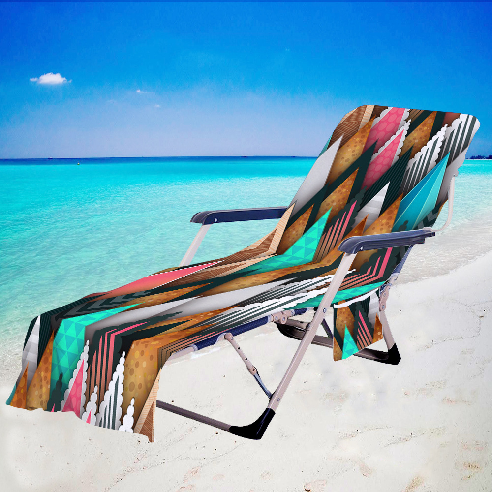 新品超细纤维沙滩椅套躺椅毛巾沙滩巾包3d数码打印一件起发几何款