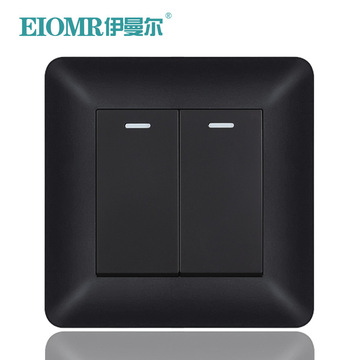 中途开关二开多控开关面板圆弧黑色双开多控中继过桥双刀双掷三控