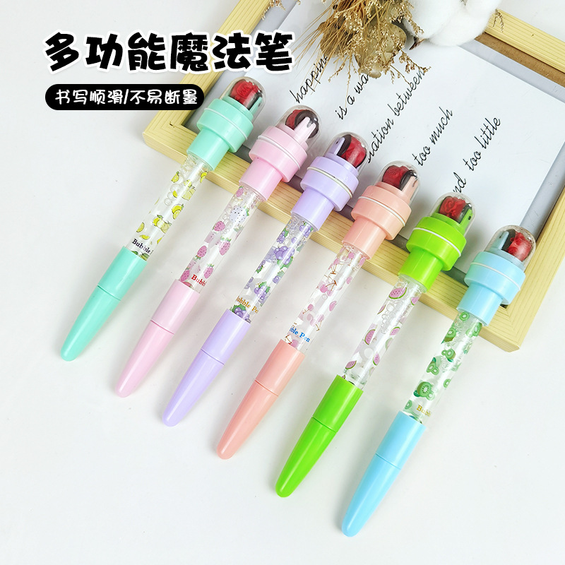internet celebrity bubble blowing pen multi-function tiktok same style 5-in-1 light roller seal children‘s magic creative ballpoint pen