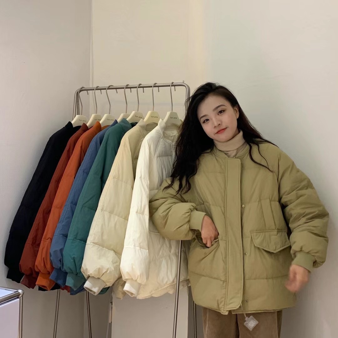 fromanna2021冬季新款百搭无领口袋加厚棒球保暖显瘦羽绒服外套女