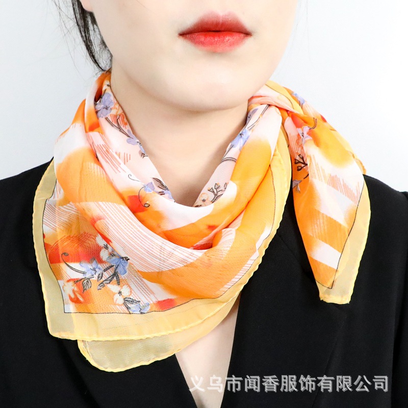 Temperament Wild Chiffon Printed Small Silk Scarf Women's Decorative Small Square Towel Soft Neck Protection Small Scarf Scarf Hair Band