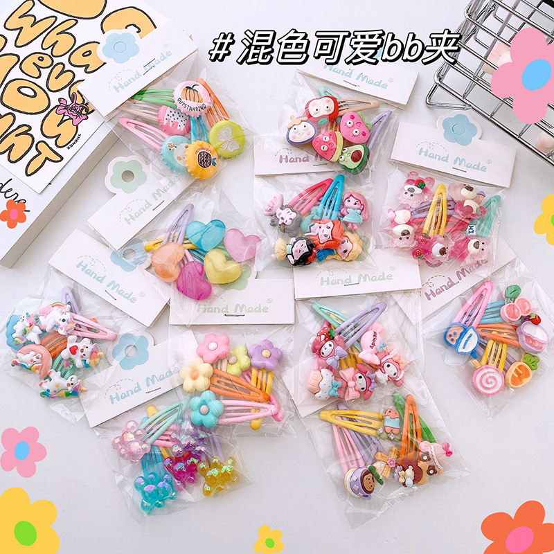 5 New Cute Mixed Color Dripping Oil BB Clip Barrettes Suit Flower Love Cartoon Doll Sweet Girls' Hair Accessories
