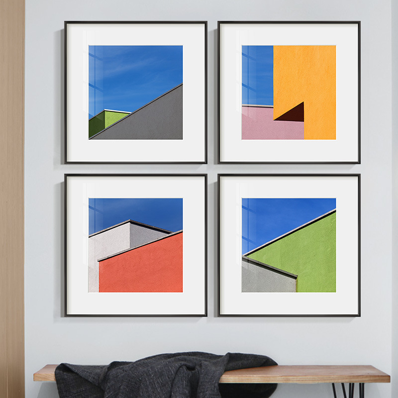 0成交85副简约现代手绘抽象派油画水彩风景房子树木客厅小众装饰画